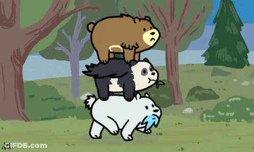 Three Bears Stacked Bird Chased GIF