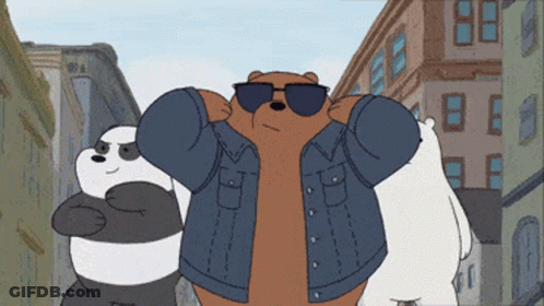 Three Bears Wearing Sunglasses And A Denim Jacket GIF