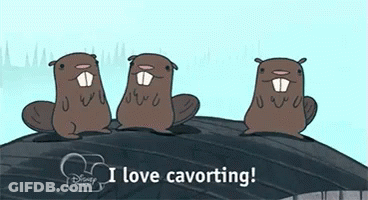 Three Beavers Sitting On Top Of A Tire With The Words I Love Cavorting GIF