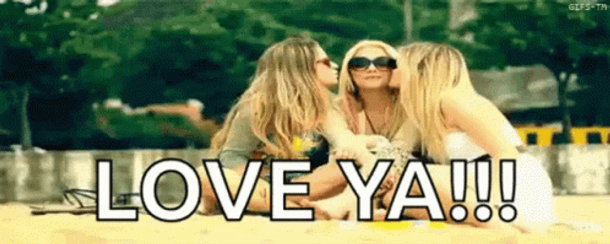Three Best Friends Kissing Cheeks Love Ya GIF