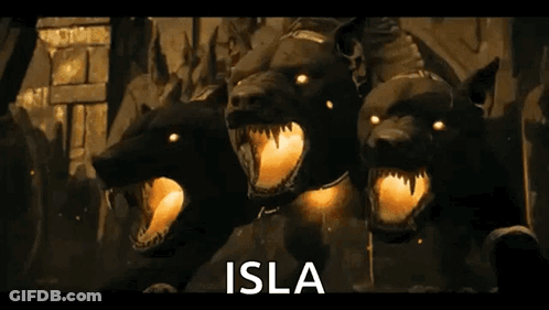 Three Black Dogs With Glowing Eyes And Isla GIF
