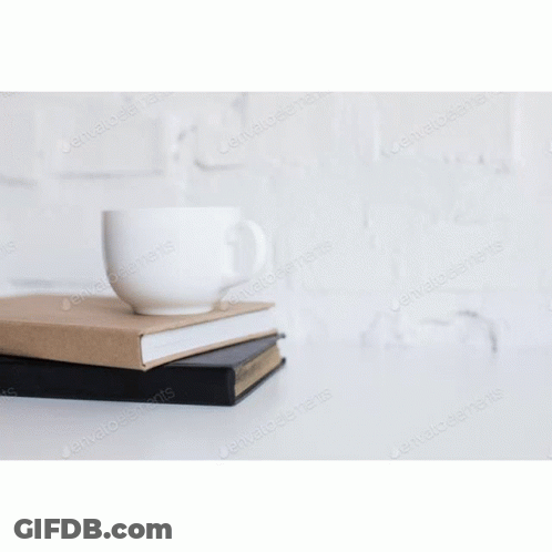 Three Books Are Stacked On Top Of Each Other On A White Surface . GIF