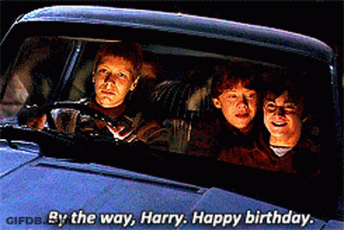 Three Boys In A Car With The Words By The Way Harry Happy Birthday Written On The Bottom GIF
