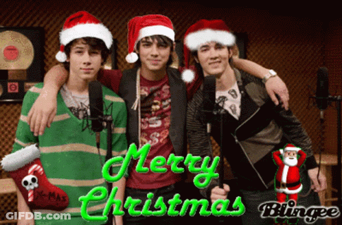 Three Boys In Santa Hats With Merry Christmas Blingee GIF