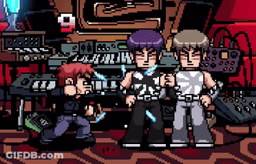 Three Boys Pixel Art In Front Of Keyboard Saying A GIF