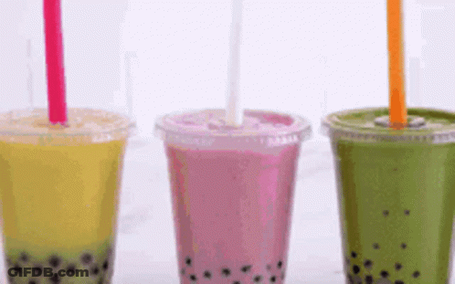 Three Bubble Tea Cups With Straws GIF