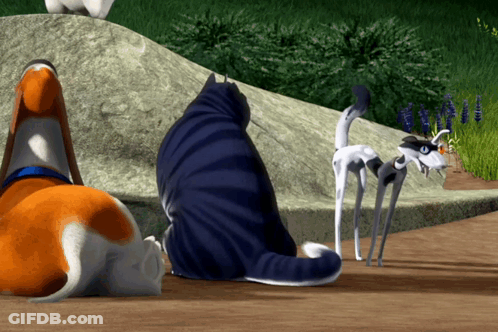 Three Cartoon Animals Sitting GIF