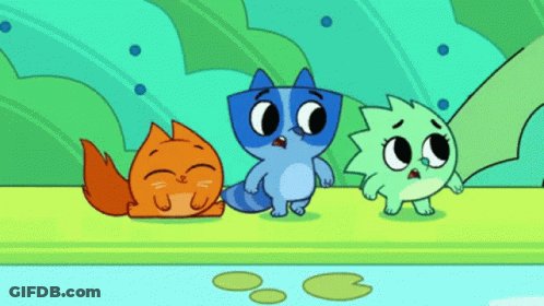 Three Cartoon Animals Standing Together GIF