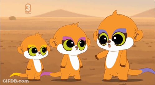 Three Cartoon Animals With Number 3 Above Them GIF