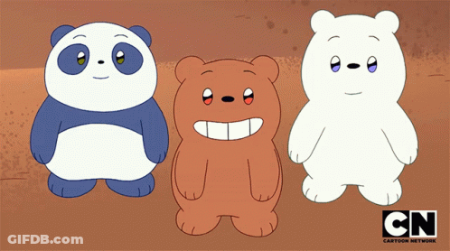 Three Cartoon Bears Are Standing Next To Each Other With Cn Cartoon Network Written Below Them GIF