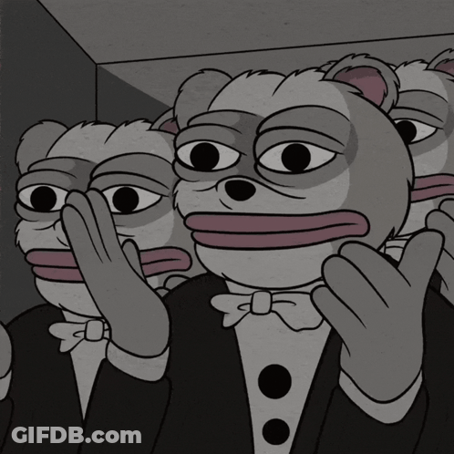 Three Tuxedo-Wearing Bears Whispering GIF
