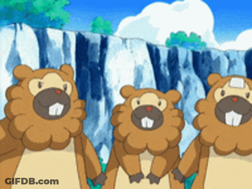 Three Cartoon Beavers Are Standing Next To Each Other GIF