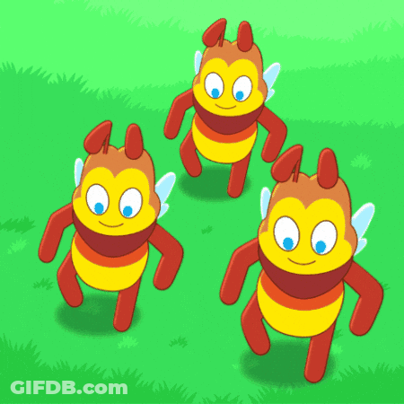 Three Cartoon Bees Are Standing In The Grass GIF