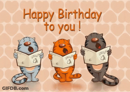 Three Cartoon Cats Singing A Song With Music Notes Above Them GIF