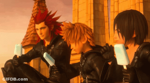 Three Cartoon Characters Are Eating Ice Cream In Front Of A Castle GIF