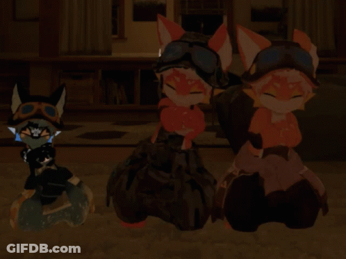 Three Cartoon Characters Are Sitting Next To Each Other On The Floor GIF
