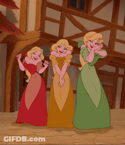 Three Cartoon Characters Are Standing In Front Of A Building And Smiling GIF