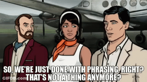 Three Cartoon Characters Are Standing In Front Of A Plane With The Caption So We 'Re Just Done With Phrasing GIF