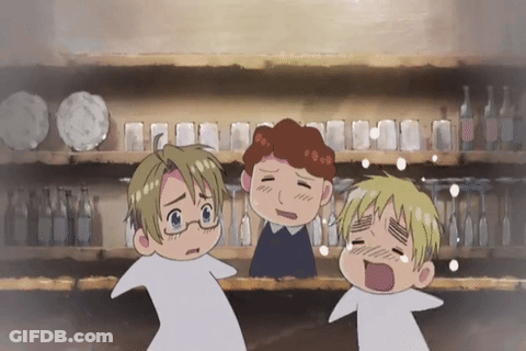 Three Cartoon Characters Are Standing In Front Of A Shelf Of Bottles GIF