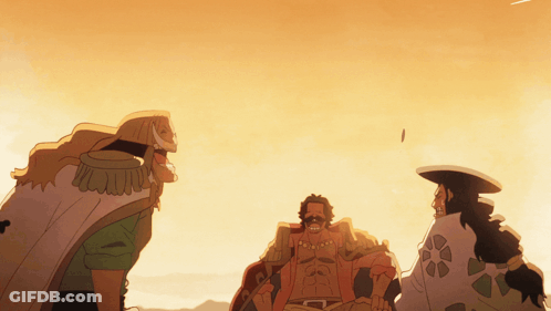 Three Cartoon Characters Are Standing In Front Of A Yellow Sky GIF