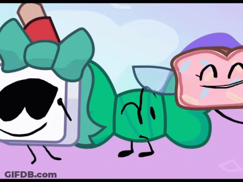 Three Cartoon Characters Are Standing Next To Each Other And One Of Them Has A Bow On Her Head GIF