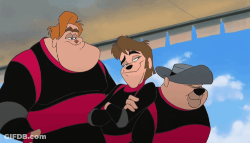 Three Cartoon Characters Are Standing Next To Each Other And Smiling GIF