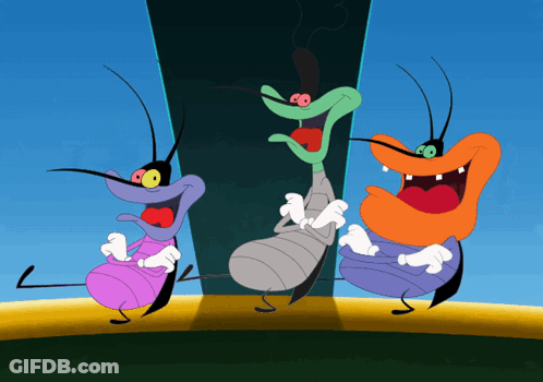 Three Cartoon Characters Are Standing Next To Each Other GIF