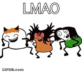 Three Cartoon Characters Are Standing Next To Each Other With The Word Lmao Written Above Them GIF