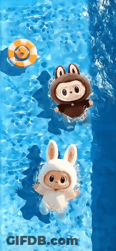 Three Cartoon Characters Are Swimming In A Pool GIF