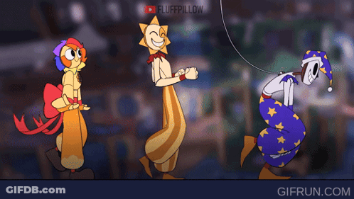 Three Cartoon Characters Are Walking With A Gif Run.com Watermark On The Bottom Right GIF