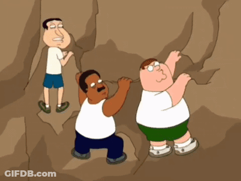 Three Cartoon Characters Climbing A Rock GIF