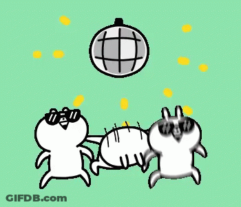 Three Cartoon Characters Dancing Under Disco Ball With Coins GIF