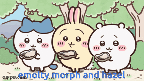Three Cartoon Characters Emotty Morph And Hazel GIF
