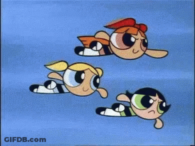 Three Cartoon Characters Flying GIF