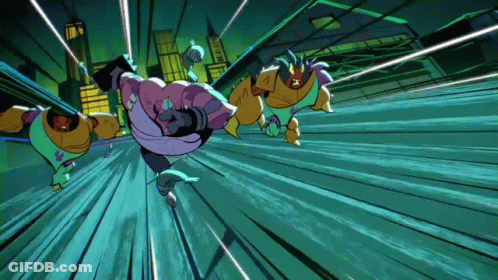 Three Cartoon Characters Flying Through Air GIF