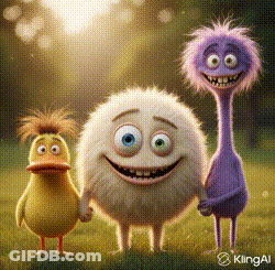 Three Cartoon Characters Holding Hands With Klingal GIF