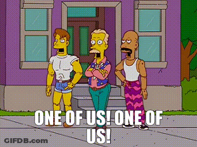 Three Cartoon Characters In Front Of Purple House GIF