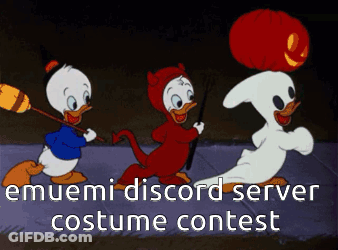 Three Cartoon Characters In Halloween Costumes Muemi Discord Server Costume Contest GIF