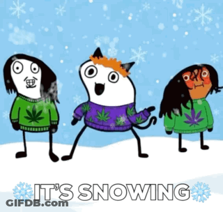 Three Cartoon Characters In Snow Saying It's Snowing GIF