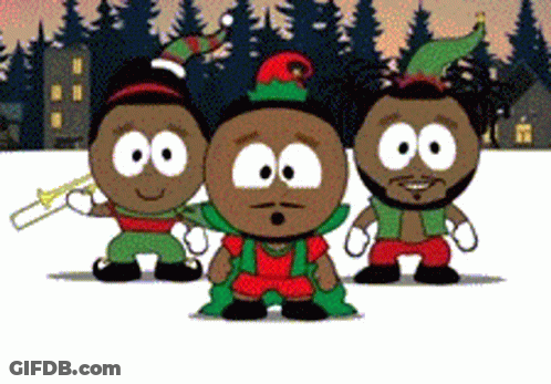 Three Cartoon Characters In Snowy Forest GIF