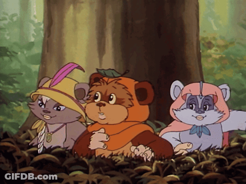 Three Cartoon Characters In The Woods GIF