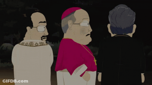 Three Cartoon Characters Including A Priest And A Bishop GIF