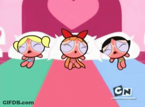 Three Cartoon Characters Lying On Bed GIF