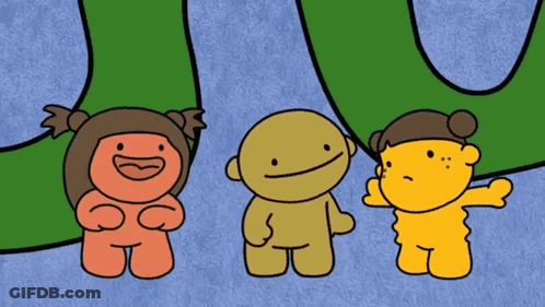 Three Cartoon Characters Next To Letter J GIF