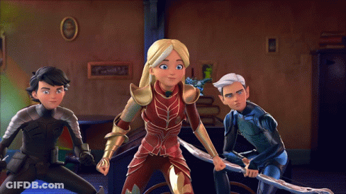Three Cartoon Characters One With Sword GIF