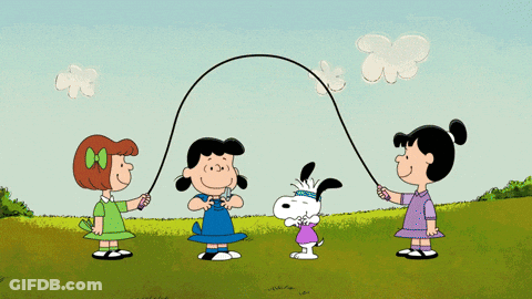 Three Cartoon Characters Playing With Hula Hoops GIF