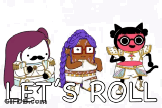 Three Cartoon Characters Saying Lets Roll GIF