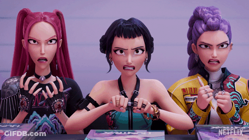 Three Cartoon Characters Sitting In Front Of Netflix Logo GIF