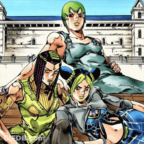 Three Cartoon Characters Sitting On A Bench GIF