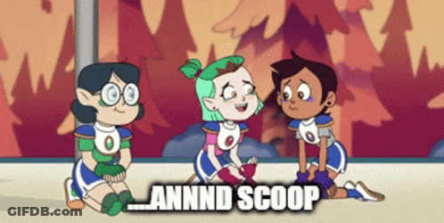 Three Cartoon Characters Sitting Together Annnd Scoop GIF